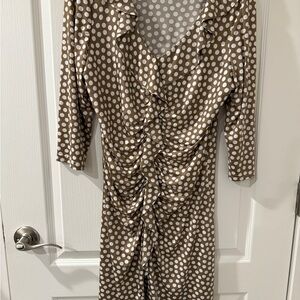 Cartise Polka Dot Ruffle Dress - Brown and White